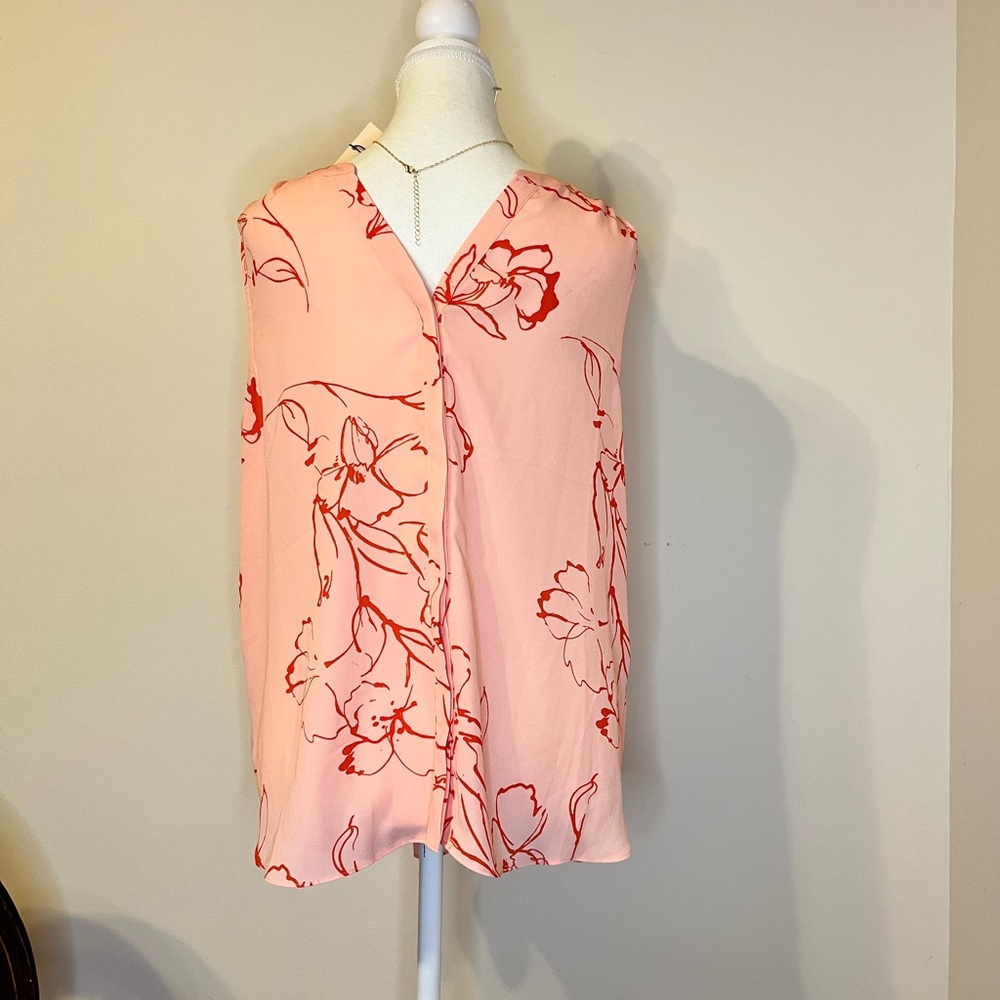 NYDJ Pink and Red Pleated Blouse with Mandarin Collar - Picture 9 of 9